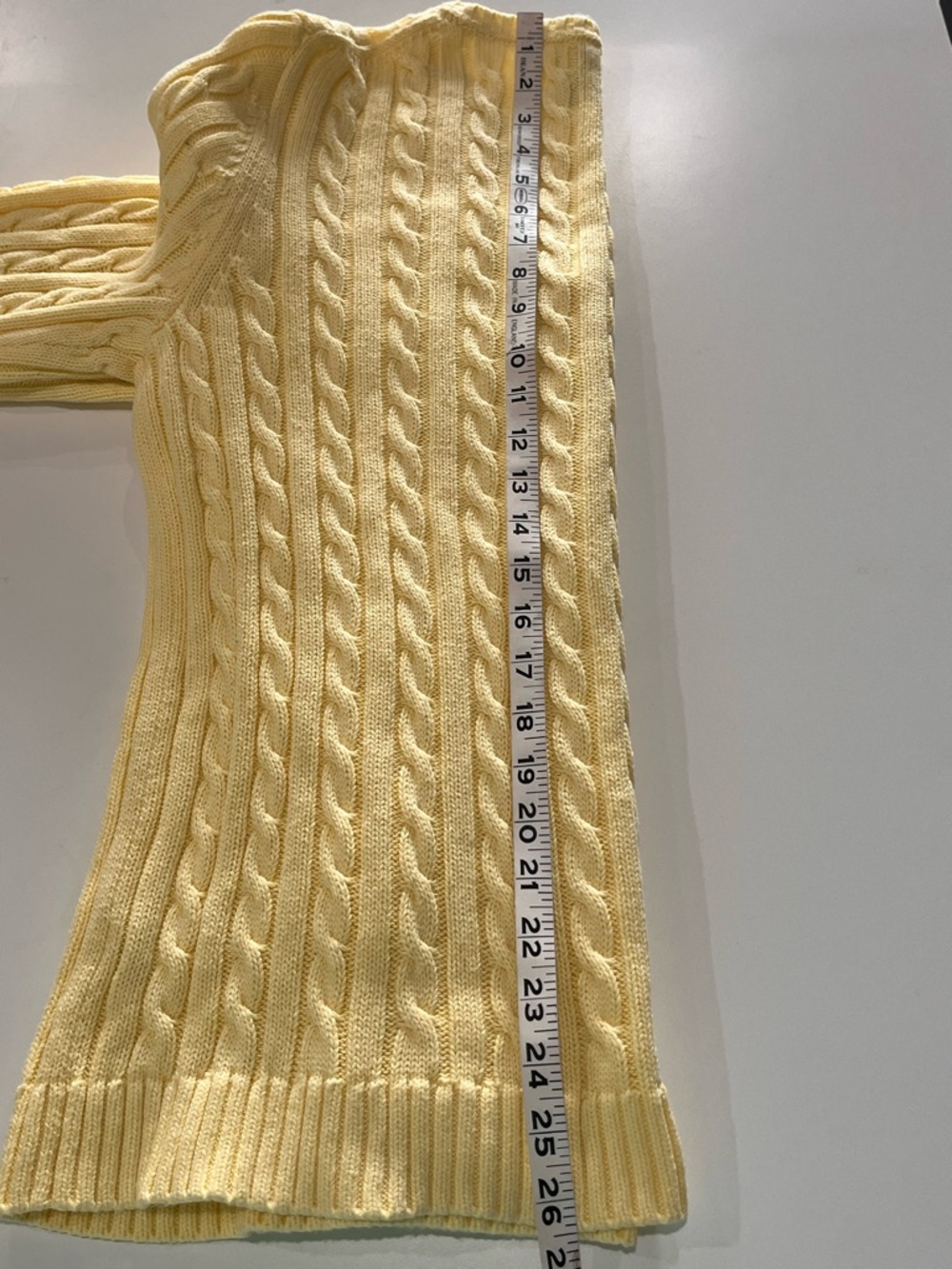 L.L. Bean Cable Knit V-Neck Sweater L | Light Yellow/100% Cotton | EUC | Preppy - Picture 7 of 8